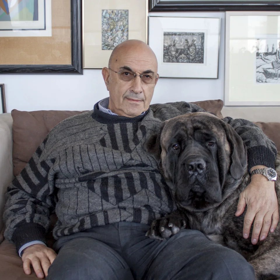 Elkhonon Goldberg, clinical neuropsychologist and author, with his dog