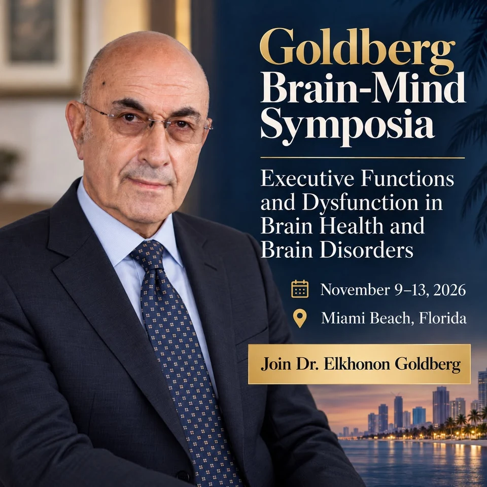 Goldberg Brain-Mind Symposia poster: executive functions and dysfunction, November 9–13, 2026, Miami Beach, Florida